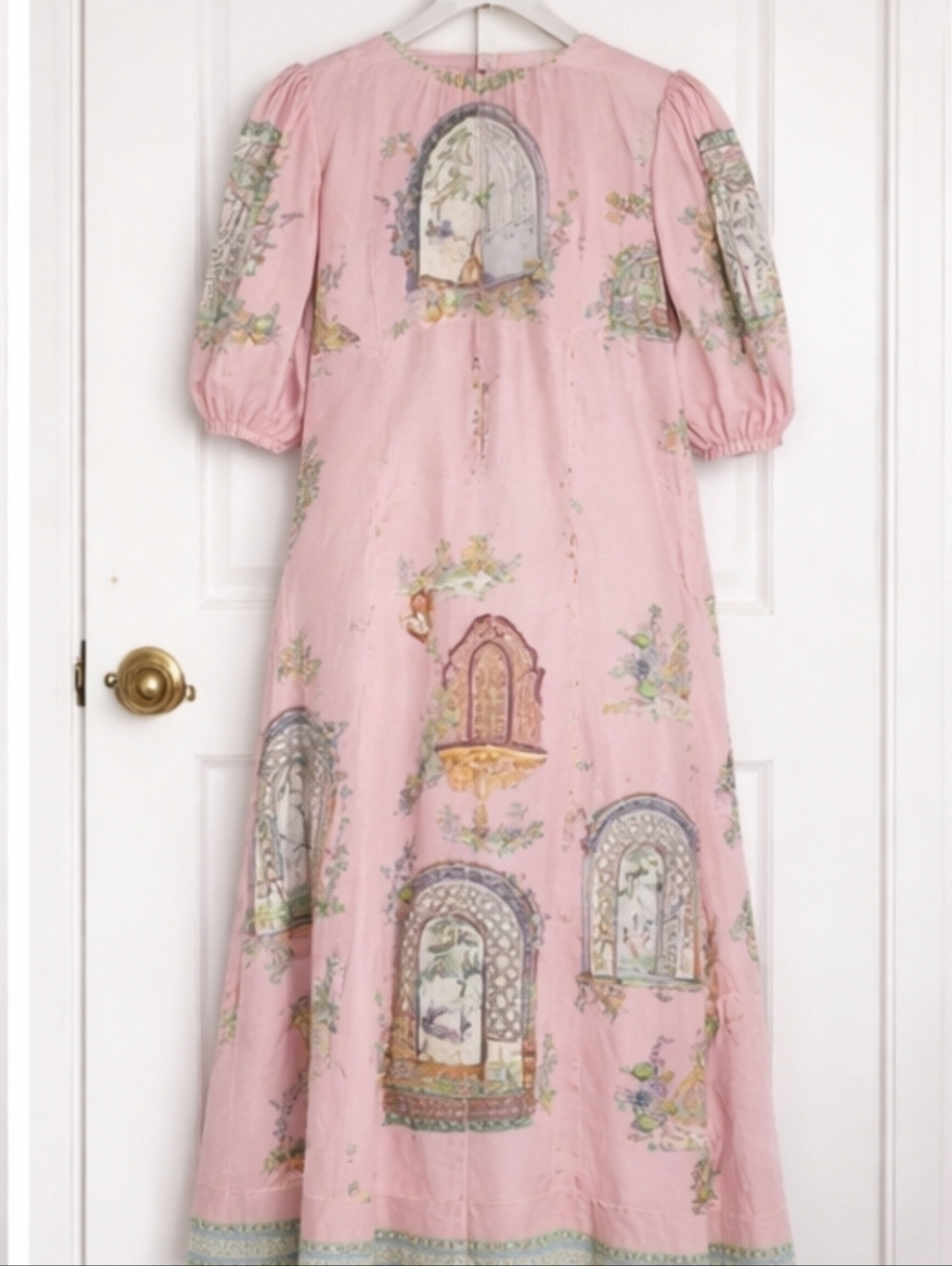 Alemais Monte Linen Midi Dress Pink Printed Flax Puff Sleeve Resort XXL - Picture 6 of 11